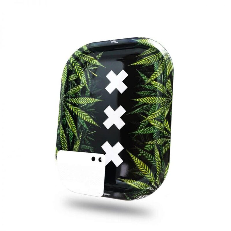 Best Buds – Amsterdam Small Metal Rolling Tray (with Magnetic Grinder Card)