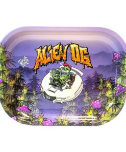 Thin Box Rolling Tray with Storage Alien OG