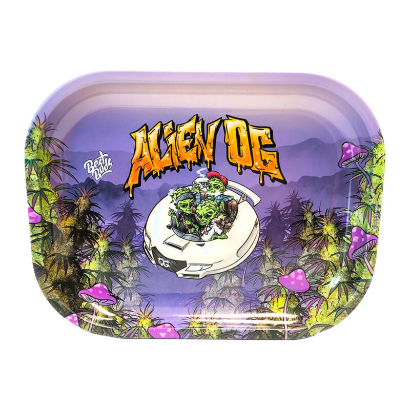 Thin Box Rolling Tray with Storage Alien OG