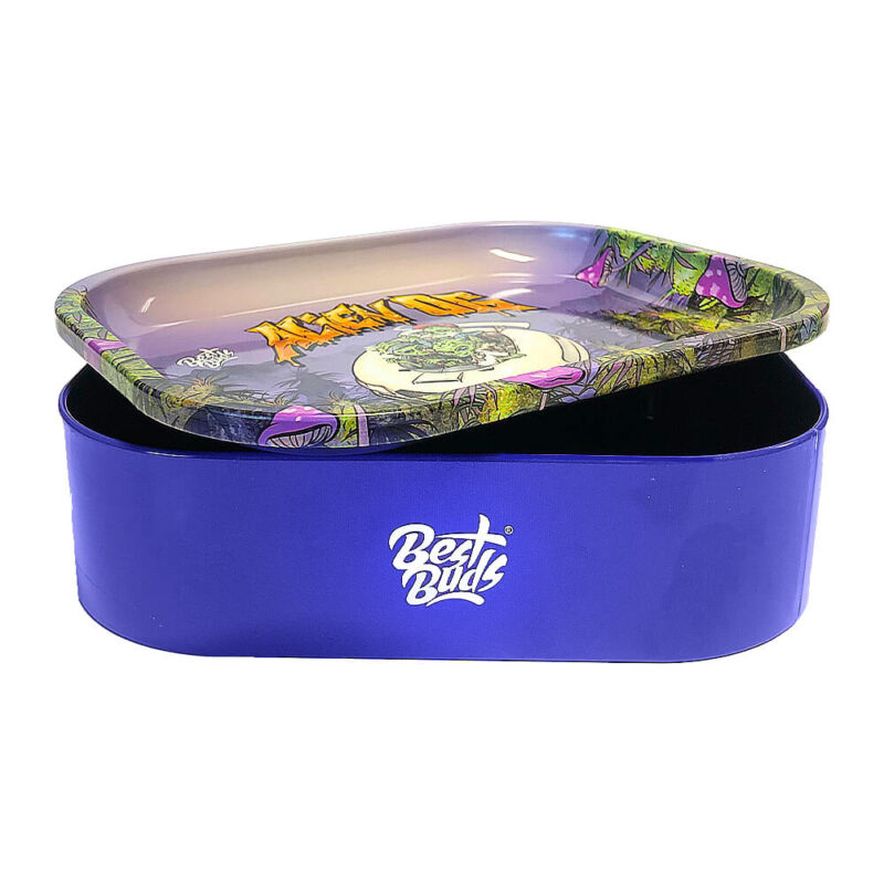 Thin Box Rolling Tray with Storage Alien OG