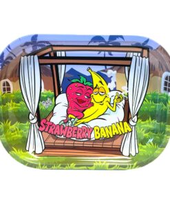 Best Buds Thin Box Rolling Tray with Storage Strawberry Banana