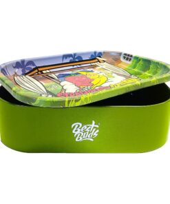Best Buds Thin Box Rolling Tray with Storage Strawberry Banana