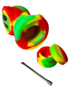 Rasta Death Silicone Pipe with Metal Spoon and Dab Container 11cm