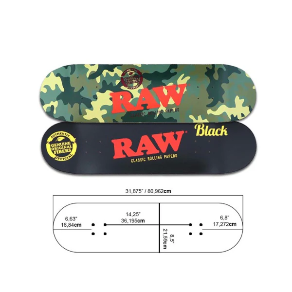 Raw Skateboard Camo & Black | Canna24 RAW skateboard camo black design