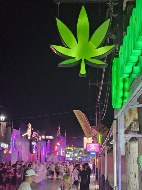 cannabis in Greece for tourists Malia Crete guide . Malia Crete nightlife street tourist guide cannabis Greece